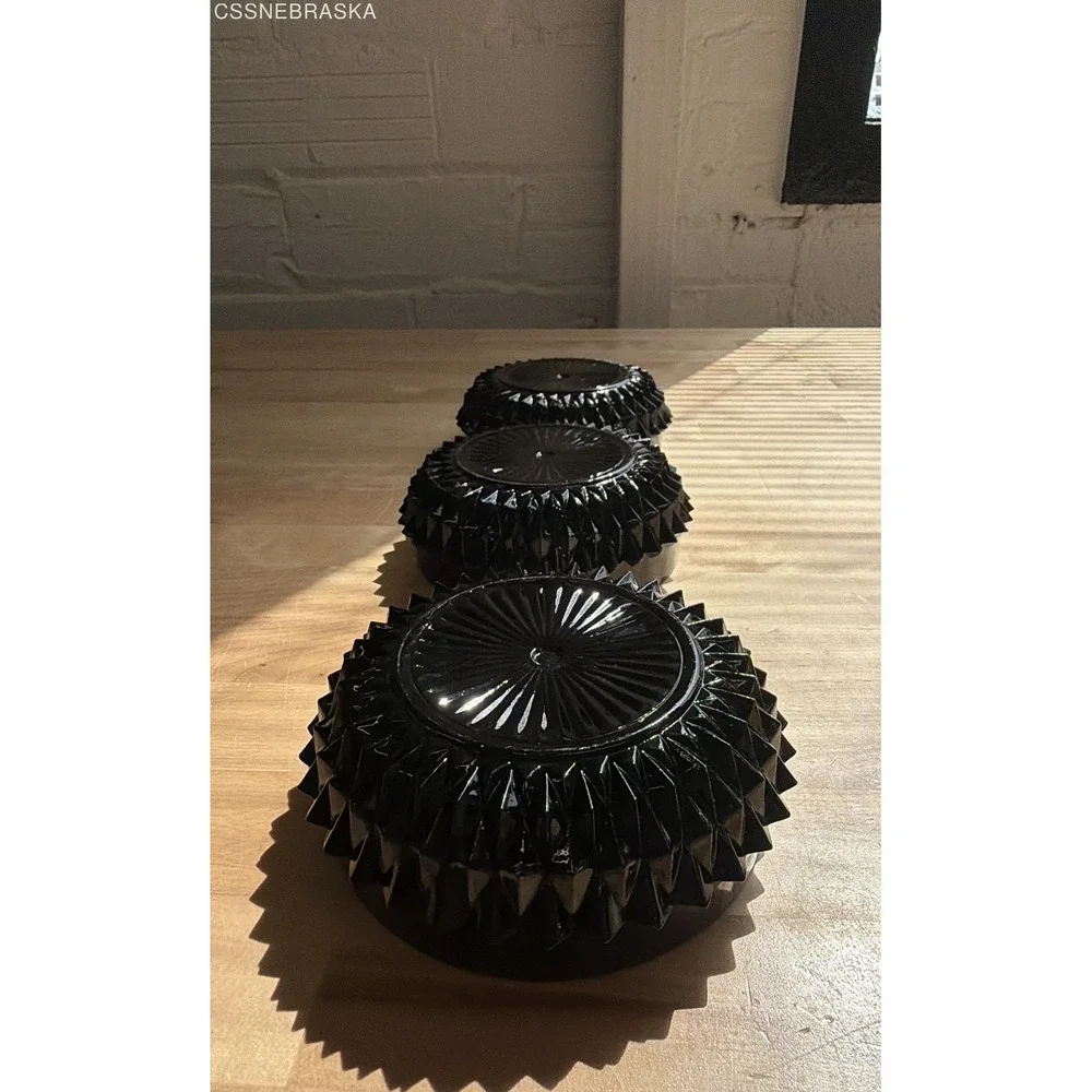 Set of 3 Vintage Black Amethyst Glass Hobnail Salt Cellars Open Dips Fenton Styl